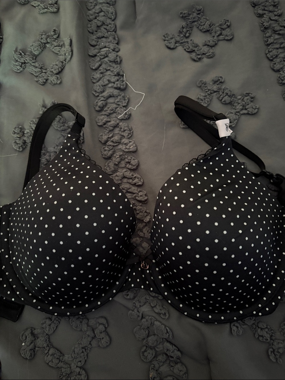 Victoria's Secret Black Bra with White Polka Dots
